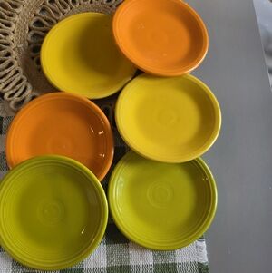 Fiesta Ware Set Of 6 Small Plates Green Yellow Orange Drinkware Home Kitchen